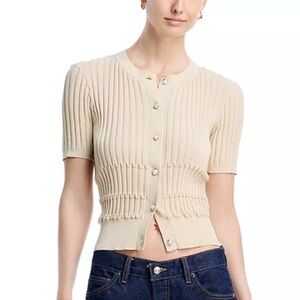 Rag & Bone Stacey Rib Short Sleeve Cotton Blend Cardigan